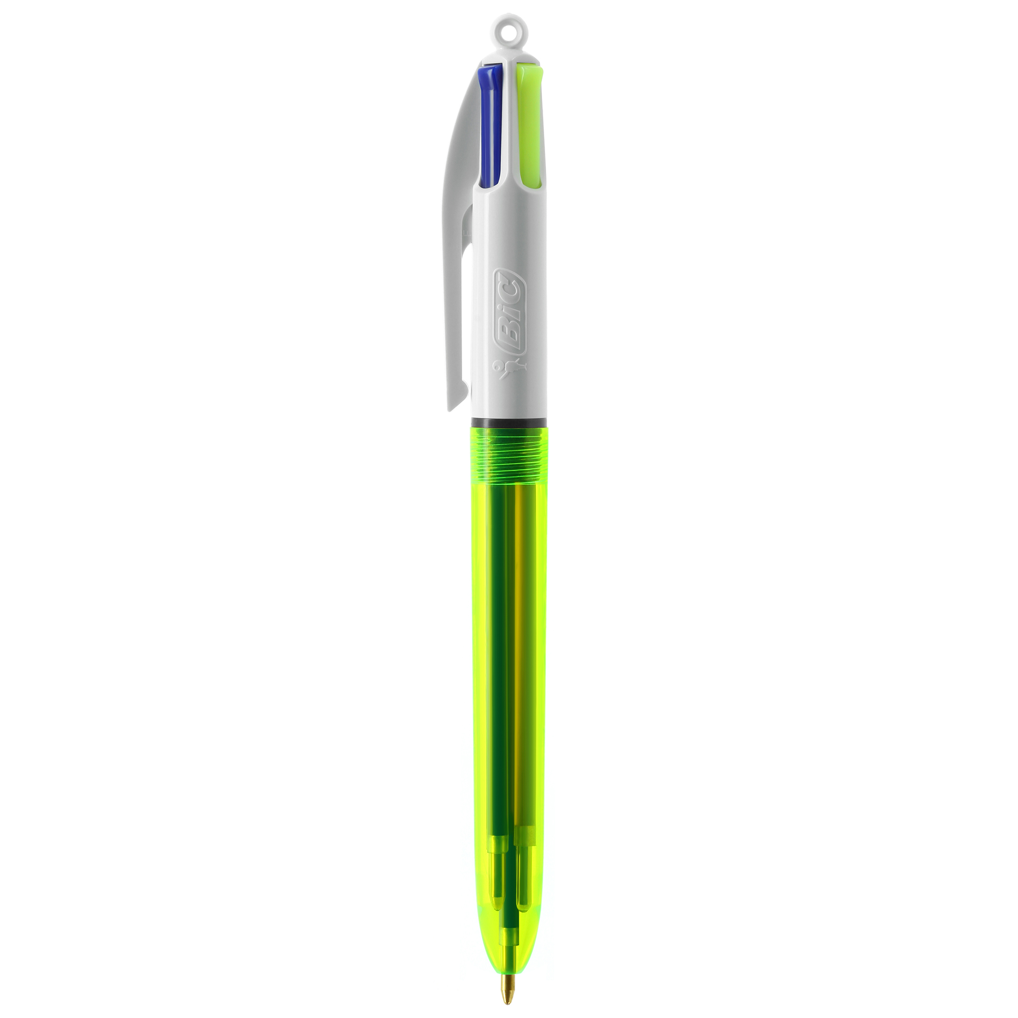 Stylo publicitaire BIC® 4 couleurs Fluo avec Lanyard Jaune transparent